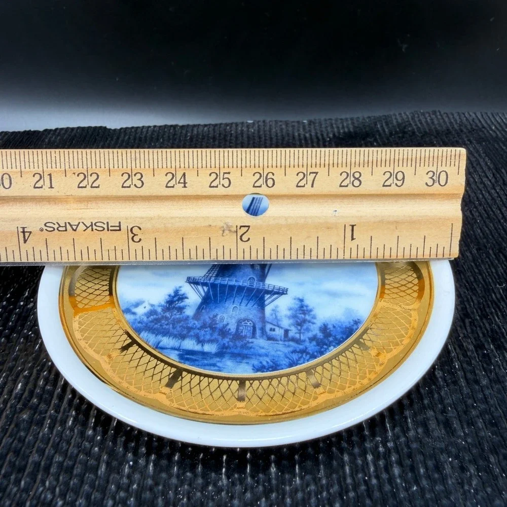 TK Handarbeit Western Germany 22.8K‎ Gold Windmill Porcelain Mini Plate Dish